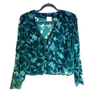 Rabbit‎ Rabbit Rabbit Designs Green Burnt Velvet Cardigan Button Front Jacket 12